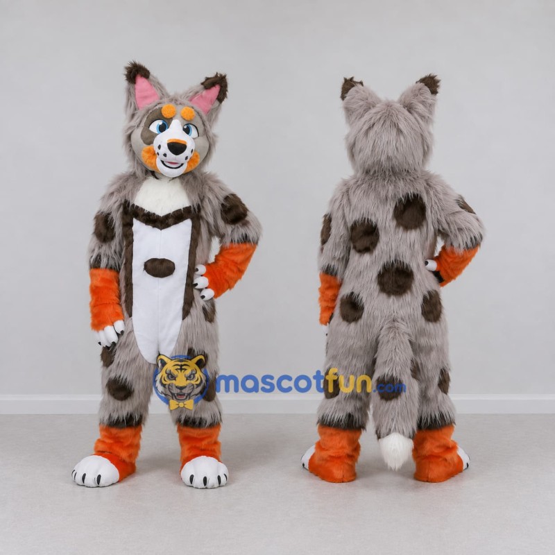 Custom Gray Brown and Orange Lynx Mascot Costume Adult Full Body Suit for Wildlife Events Custom Gray Brown and Orange Lynx Mascot Costume Adult Full Body Suit for Wildlife Events