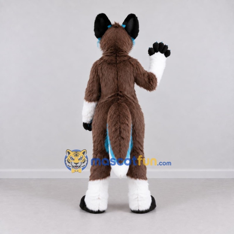 Custom Brown White and Turquoise Canine Character Mascot Costume Adult Full Body Suit for School Events Custom Brown White and Turquoise Canine Character Mascot Costume Adult Full Body Suit for School Events