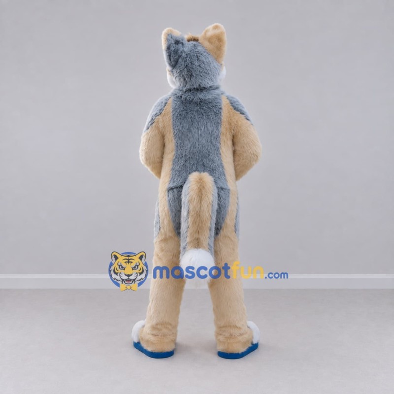 Custom Tan Gray and White Canine Character Mascot Costume Adult Full Body Suit for School Events Custom Tan Gray and White Canine Character Mascot Costume Adult Full Body Suit for School Events