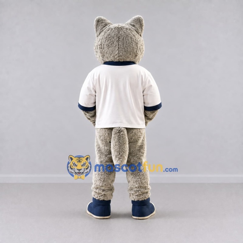 Custom Gray White and Navy Blue Wolf in Sportswear Mascot Costume Adult Full Body Suit for Sports Events Custom Gray White and Navy Blue Wolf in Sportswear Mascot Costume Adult Full Body Suit for Sports Events