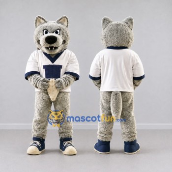 Custom Gray White and Navy Blue Wolf in Sportswear Mascot Costume Adult Full Body Suit for Sports Events