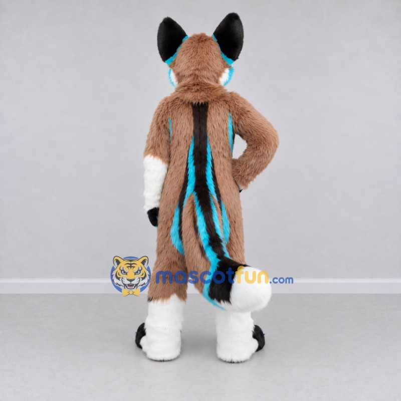 Custom Tan White and Turquoise Canine Character Mascot Costume Adult Full Body Suit for School Events Custom Tan White and Turquoise Canine Character Mascot Costume Adult Full Body Suit for School Events