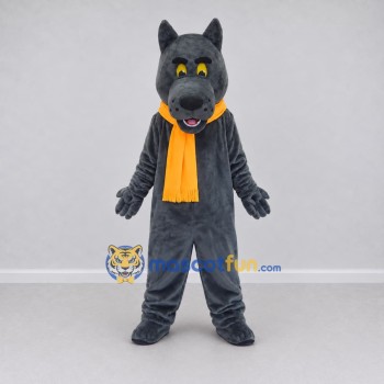 Custom Gray and Yellow Wolf with Scarf Mascot Costume Adult Full Body Suit for Winter Events Custom Gray and Yellow Wolf with Scarf Mascot Costume Adult Full Body Suit for Winter Events