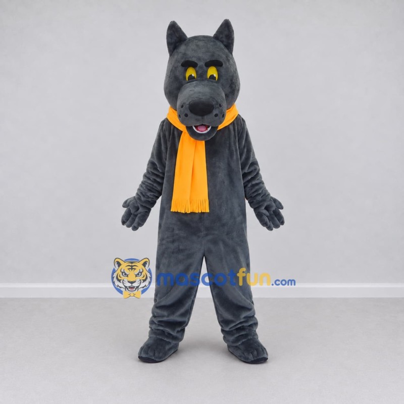 Custom Gray and Yellow Wolf with Scarf Mascot Costume Adult Full Body Suit for Winter Events