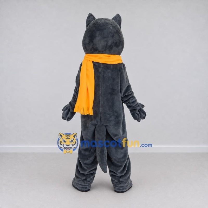 Custom Gray and Yellow Wolf with Scarf Mascot Costume Adult Full Body Suit for Winter Events