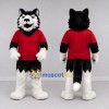 Custom Black White and Red Husky in T Shirt Mascot Costume Adult Full Body Suit for School Events