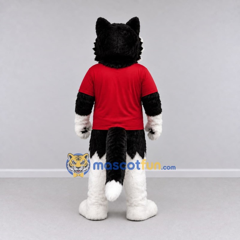 Custom Black White and Red Husky in T Shirt Mascot Costume Adult Full Body Suit for School Events
