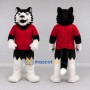 Custom Black White and Red Husky in T Shirt Mascot Costume Adult Full Body Suit for School Events