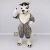 Custom Gray Black and White Wolf Mascot Costume Adult Full Body Suit for Sports Events