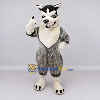 Custom Gray Black and White Wolf Mascot Costume Adult Full Body Suit for Sports Events