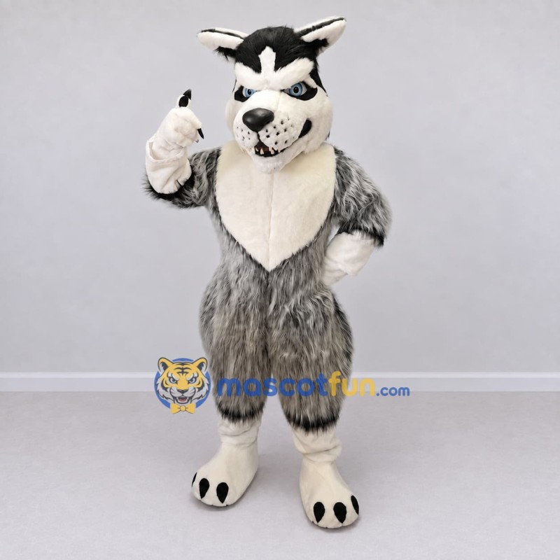 Custom Gray Black and White Wolf Mascot Costume Adult Full Body Suit for Sports Events