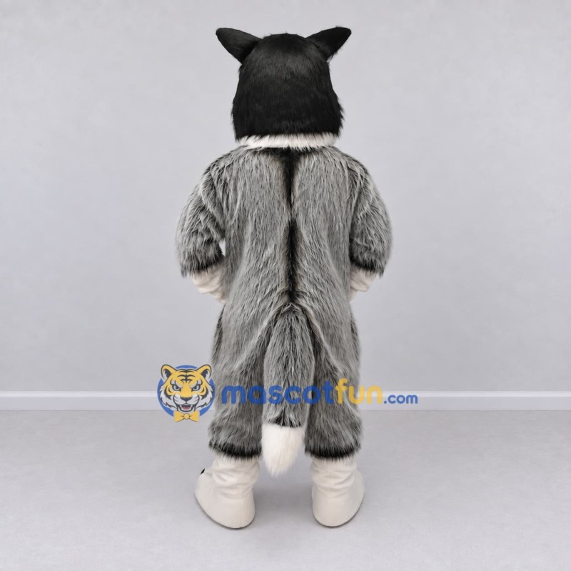 Custom Gray Black and White Wolf Mascot Costume Adult Full Body Suit for Sports Events