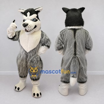 Custom Gray Black and White Wolf Mascot Costume Adult Full Body Suit for Sports Events