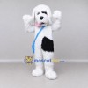 Custom White Black and Blue Shaggy Dog with Shoulder Bag Mascot Costume Adult Full Body Suit for School Events Custom White Black and Blue Shaggy Dog with Shoulder Bag Mascot Costume Adult Full Body Suit for School Events