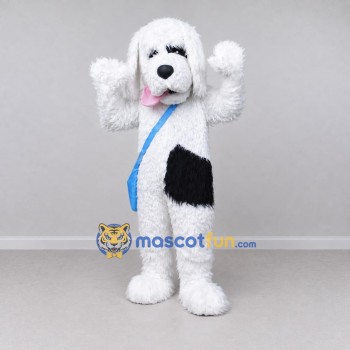 Custom White Black and Blue Shaggy Dog with Shoulder Bag Mascot Costume Adult Full Body Suit for School Events