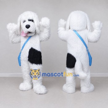Custom White Black and Blue Shaggy Dog with Shoulder Bag Mascot Costume Adult Full Body Suit for School Events