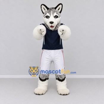 Custom Gray White and Navy Blue Husky in Sportswear Mascot Costume Adult Full Body Suit for Sports Events