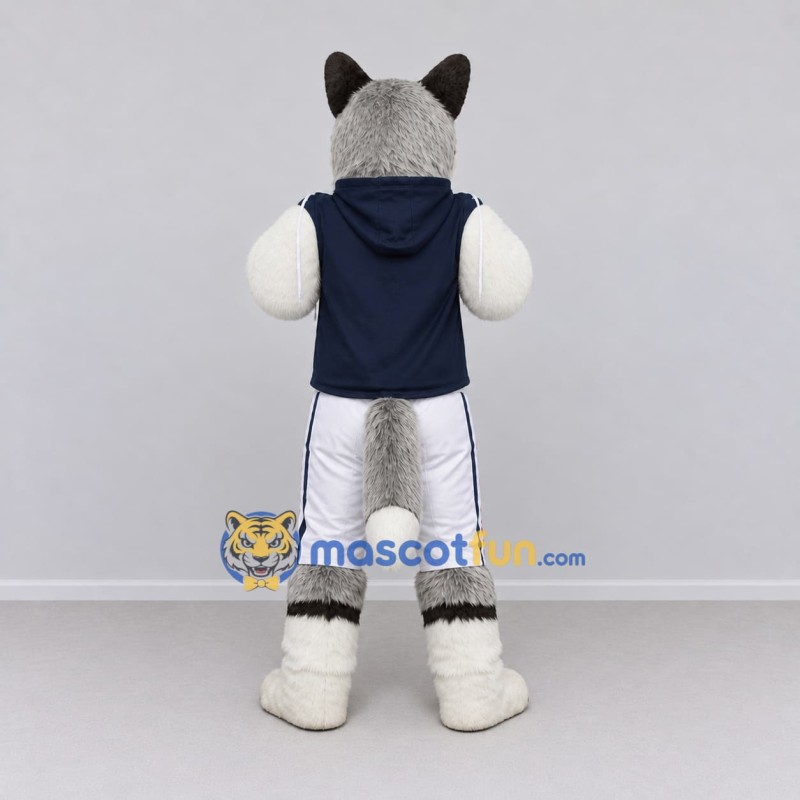 Custom Gray White and Navy Blue Husky in Sportswear Mascot Costume Adult Full Body Suit for Sports Events Custom Gray White and Navy Blue Husky in Sportswear Mascot Costume Adult Full Body Suit for Sports Events