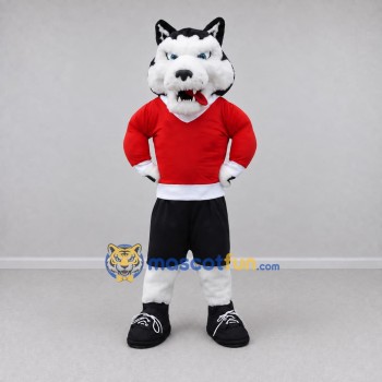 Custom Black White and Red Husky in Sportswear Mascot Costume Adult Full Body Suit for Sports Events