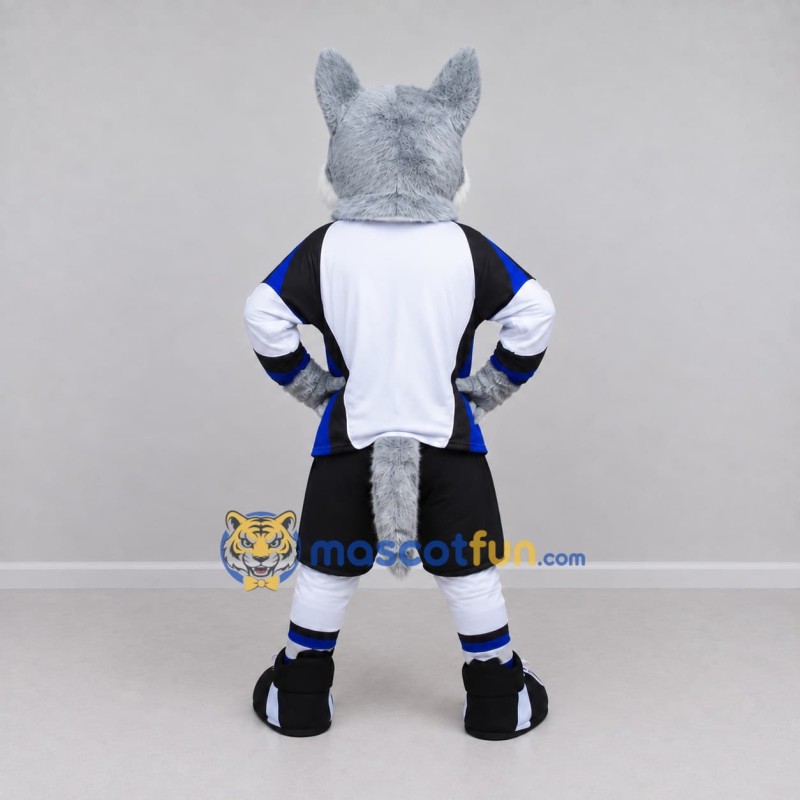 Custom Gray White and Blue Wolf in Sportswear Mascot Costume Adult Full Body Suit for Sports Events Custom Gray White and Blue Wolf in Sportswear Mascot Costume Adult Full Body Suit for Sports Events