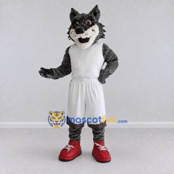 Custom Gray and White Wolf in Sportswear Mascot Costume Adult Full Body Suit for Sports Events