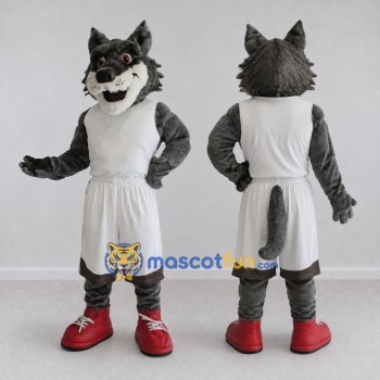 Custom Gray and White Wolf in Sportswear Mascot Costume Adult Full Body Suit for Sports Events