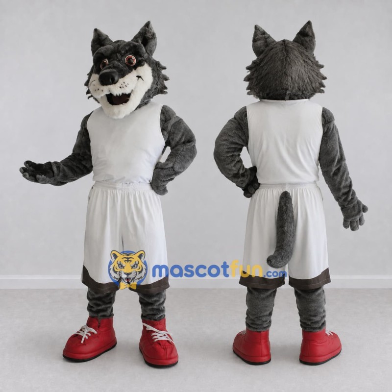 Custom Gray and White Wolf in Sportswear Mascot Costume Adult Full Body Suit for Sports Events Custom Gray and White Wolf in Sportswear Mascot Costume Adult Full Body Suit for Sports Events