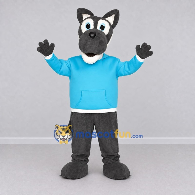 Custom Gray and Turquoise Dog in Hoodie Mascot Costume Adult Full Body Suit for School Events Custom Gray and Turquoise Dog in Hoodie Mascot Costume Adult Full Body Suit for School Events