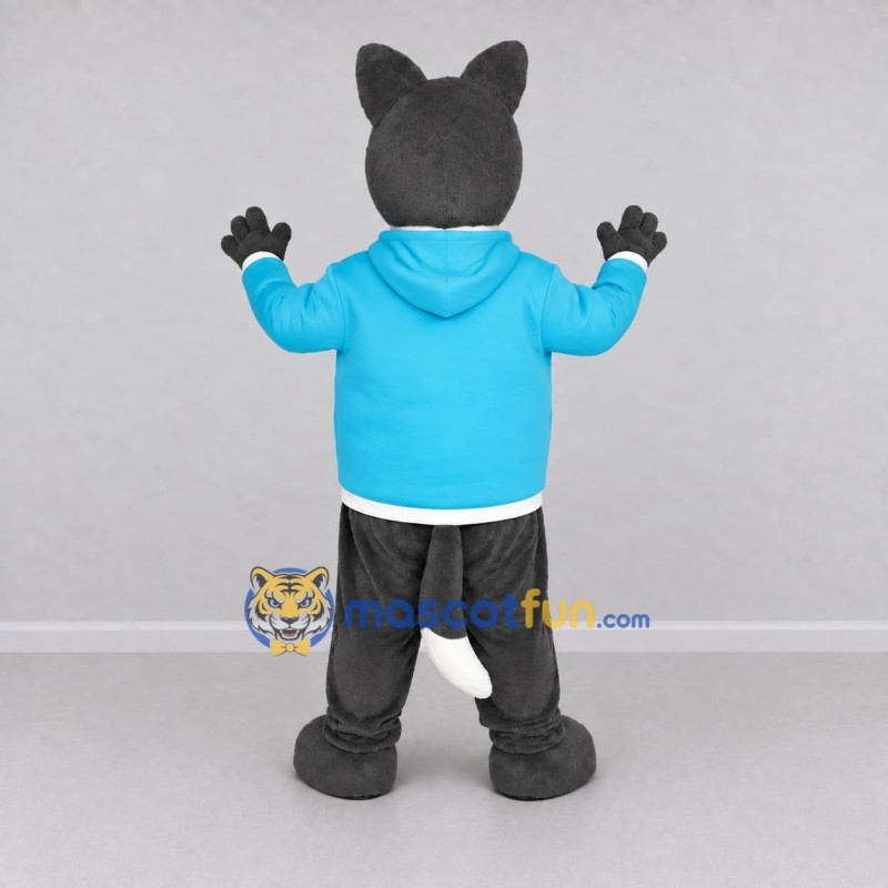 Custom Gray and Turquoise Dog in Hoodie Mascot Costume Adult Full Body Suit for School Events Custom Gray and Turquoise Dog in Hoodie Mascot Costume Adult Full Body Suit for School Events