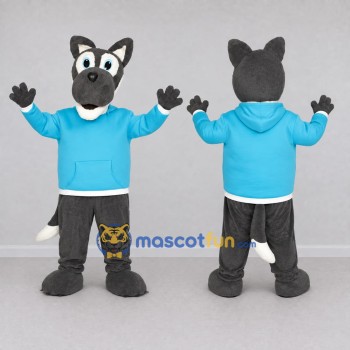 Custom Gray and Turquoise Dog in Hoodie Mascot Costume Adult Full Body Suit for School Events