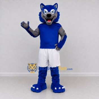 Custom Blue Gray and White Wolf in Sportswear Mascot Costume Adult Full Body Suit for Sports Events
