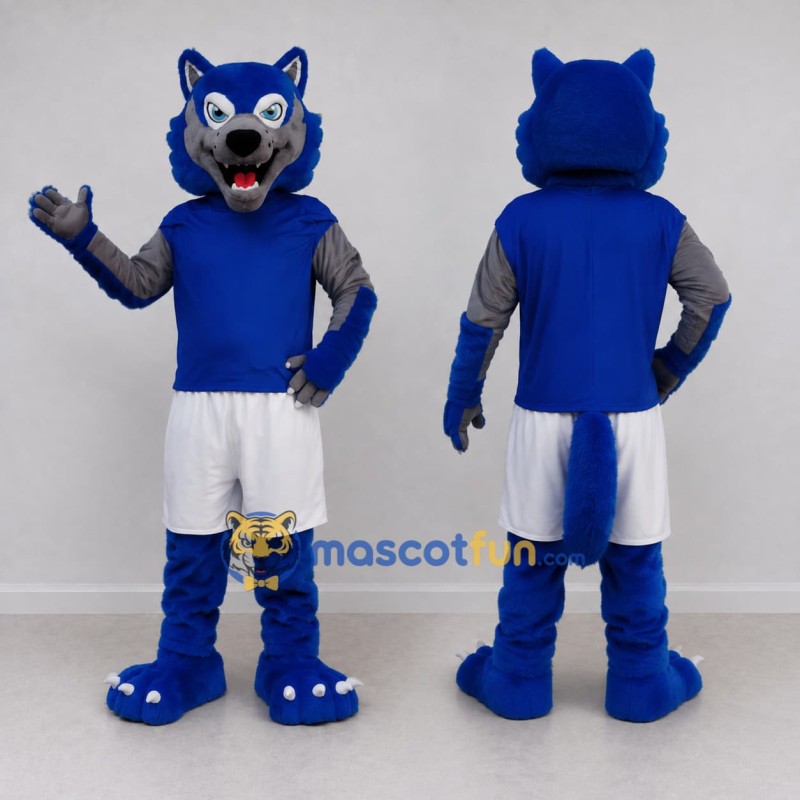 Custom Blue Gray and White Wolf in Sportswear Mascot Costume Adult Full Body Suit for Sports Events Custom Blue Gray and White Wolf in Sportswear Mascot Costume Adult Full Body Suit for Sports Events