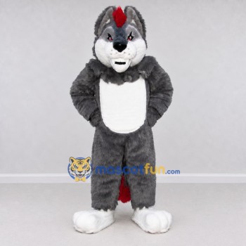 Custom Gray White and Red Canine Character Mascot Costume Adult Full Body Suit for School Events