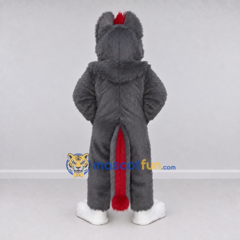 Custom Gray White and Red Canine Character Mascot Costume Adult Full Body Suit for School Events Custom Gray White and Red Canine Character Mascot Costume Adult Full Body Suit for School Events