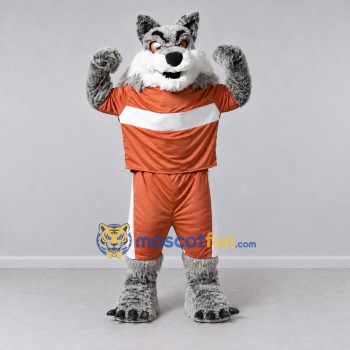 Custom Gray and Orange Wolf in Sportswear Mascot Costume Adult Full Body Suit for Sports Events