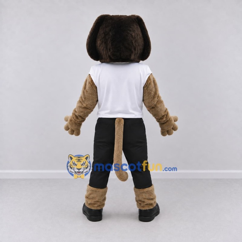 Custom Brown White and Black Dog in Sportswear Mascot Costume Adult Full Body Suit for Sports Events Custom Brown White and Black Dog in Sportswear Mascot Costume Adult Full Body Suit for Sports Events