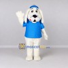 Custom White and Blue Dog in Cap and T Shirt Mascot Costume Adult Full Body Suit for School Events Custom White and Blue Dog in Cap and T Shirt Mascot Costume Adult Full Body Suit for School Events