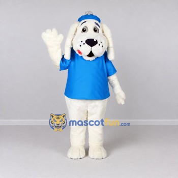 Custom White and Blue Dog in Cap and T Shirt Mascot Costume Adult Full Body Suit for School Events Custom White and Blue Dog in Cap and T Shirt Mascot Costume Adult Full Body Suit for School Events