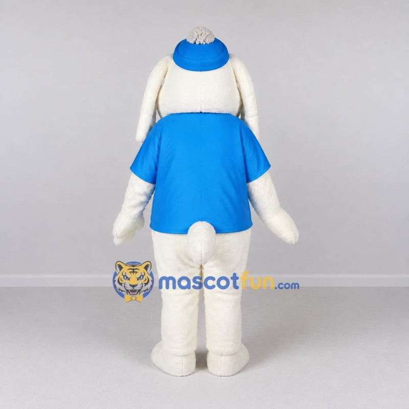 Custom White and Blue Dog in Cap and T Shirt Mascot Costume Adult Full Body Suit for School Events Custom White and Blue Dog in Cap and T Shirt Mascot Costume Adult Full Body Suit for School Events