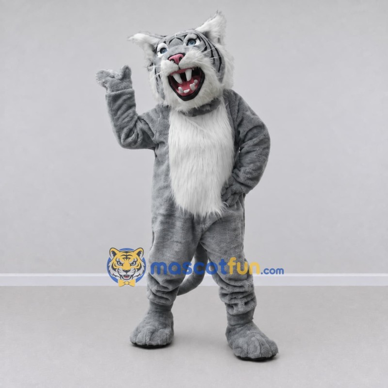 Custom Gray and White Wild Cat Mascot Costume Adult Full Body Suit for Wildlife Events Custom Gray and White Wild Cat Mascot Costume Adult Full Body Suit for Wildlife Events