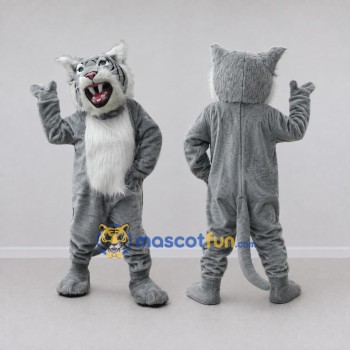 Custom Gray and White Wild Cat Mascot Costume Adult Full Body Suit for Wildlife Events