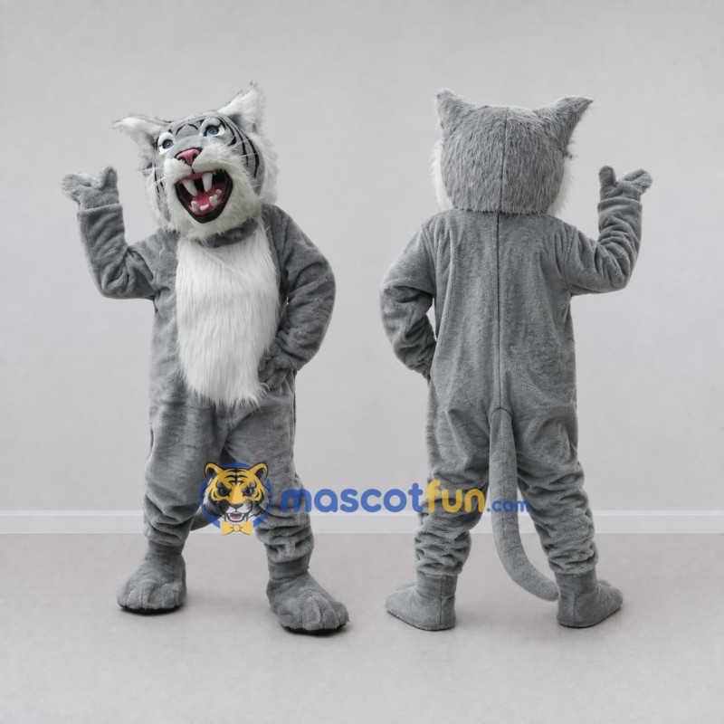 Custom Gray and White Wild Cat Mascot Costume Adult Full Body Suit for Wildlife Events Custom Gray and White Wild Cat Mascot Costume Adult Full Body Suit for Wildlife Events
