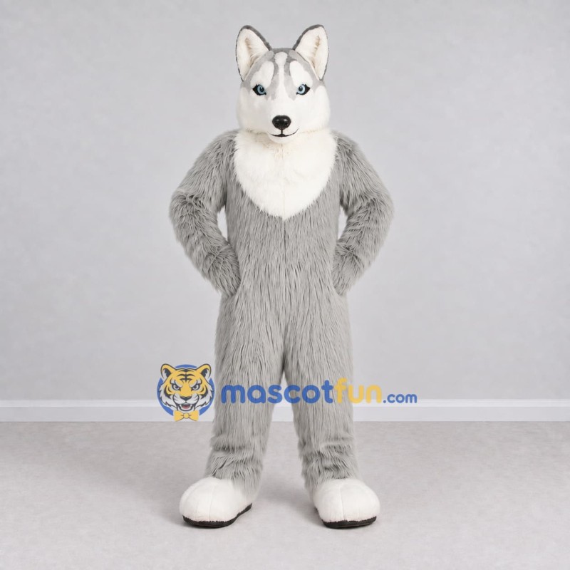 Custom Gray and White Husky Dog Mascot Costume Adult Full Body Suit for Pet Events