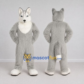 Custom Gray and White Husky Dog Mascot Costume Adult Full Body Suit for Pet Events