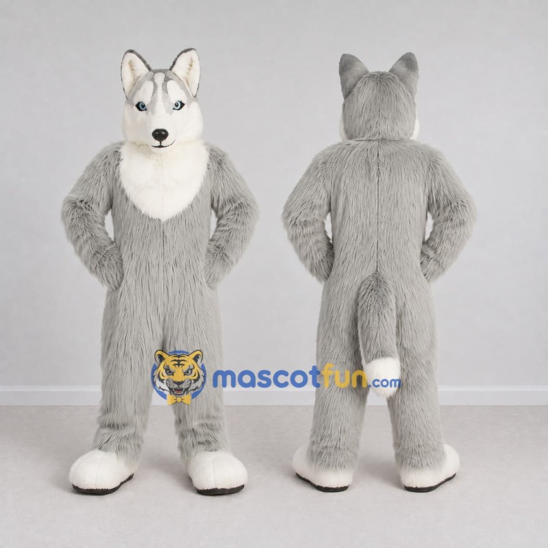 Custom Gray and White Husky Dog Mascot Costume Adult Full Body Suit for Pet Events