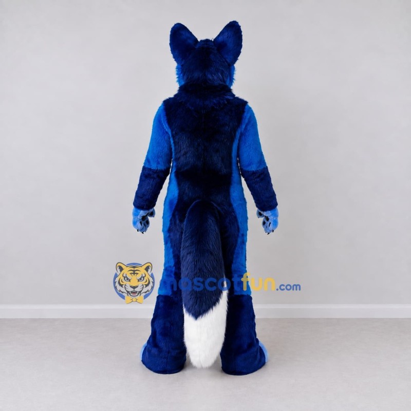 Custom Blue and White Canine Character with Bandana Mascot Costume Adult Full Body Suit for School Events Custom Blue and White Canine Character with Bandana Mascot Costume Adult Full Body Suit for School Events