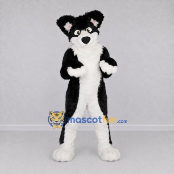 Custom Black and White Canine Character Mascot Costume Adult Full Body Suit for School Events