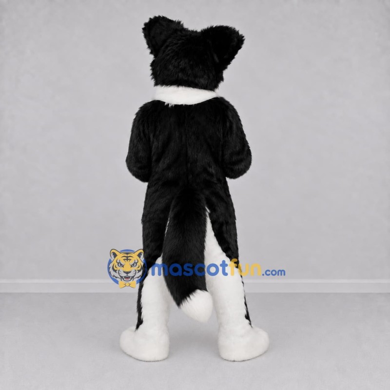 Custom Black and White Canine Character Mascot Costume Adult Full Body Suit for School Events Custom Black and White Canine Character Mascot Costume Adult Full Body Suit for School Events