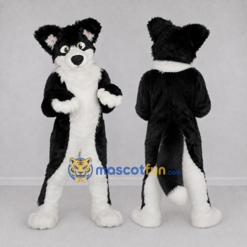 Custom Black and White Canine Character Mascot Costume Adult Full Body Suit for School Events