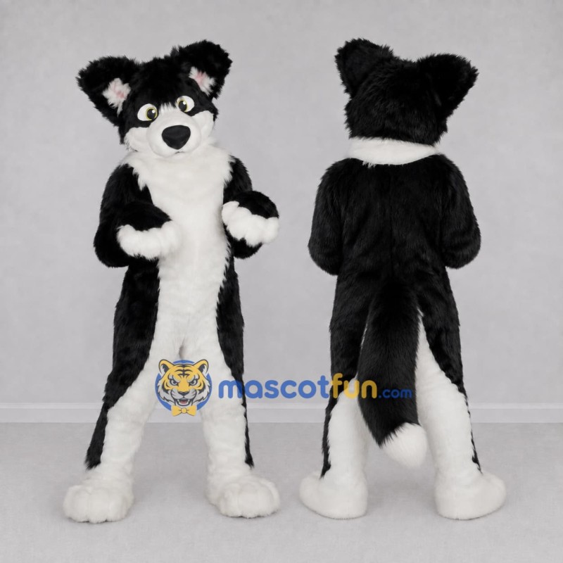 Custom Black and White Canine Character Mascot Costume Adult Full Body Suit for School Events Custom Black and White Canine Character Mascot Costume Adult Full Body Suit for School Events